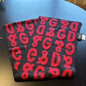 D&G Red on Black Patterned Scarf